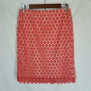 A Talbots Women's Coral Orange Pink Daisy Crochet Lace Straight Pencil Skirt 2
